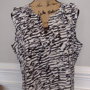 Calvin Klein Blouse Women's XL V Neck Sleeveless Black White Gray